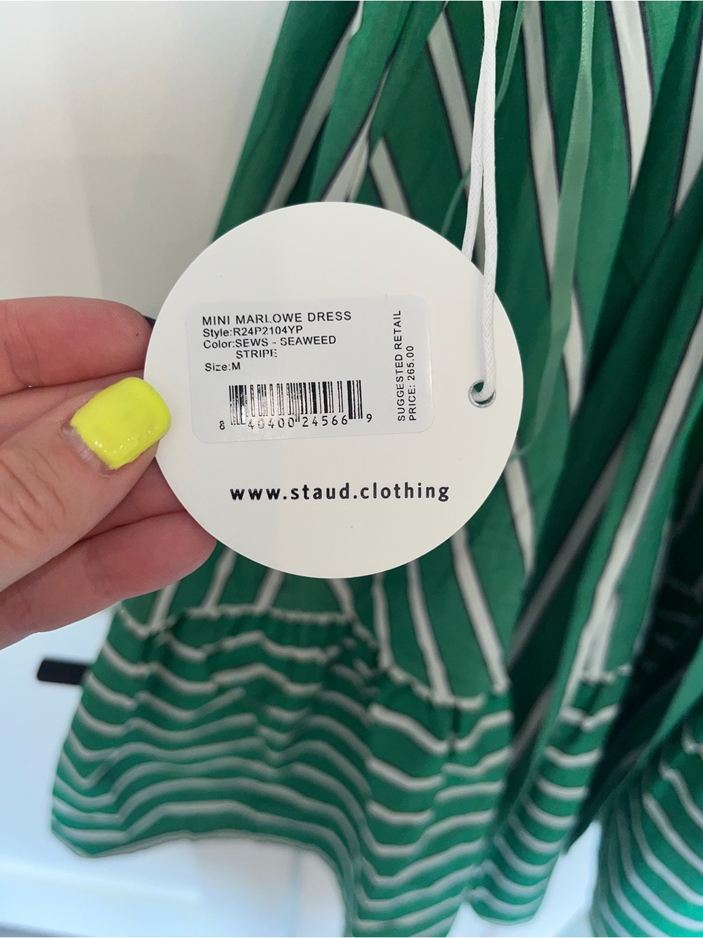 STAUD Green and White Striped Mini Dress - Picture 2 of 7